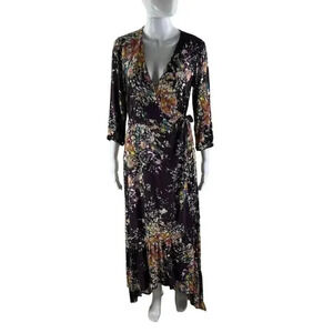 Lovestitch Purple Floral Wrap Maxi Dress M Boho Enhances Bust & Slims the Hips